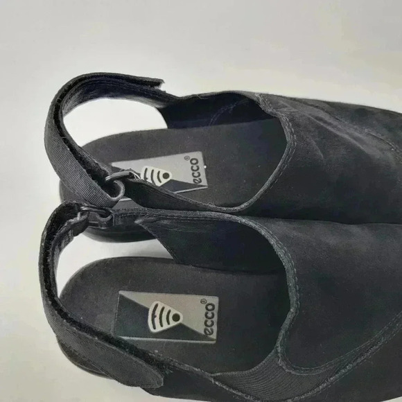 Ecco Black Suede Peep Toe Sandals - 6 - Picture 8 of 9
